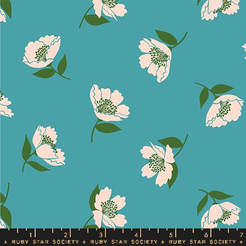 Juicy- Dark Turquoise Fluttering Florals: Sold by the 1/2 yard