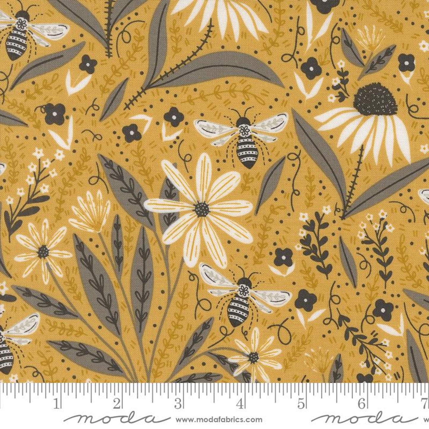 Bee Garden- Honey Floral Bees: Sold by the 1/2 Yard