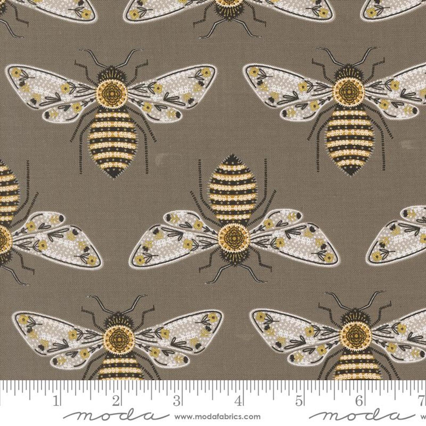 Bee Garden- Metallic Slate Bumblebee: Sold by the 1/2 Yard