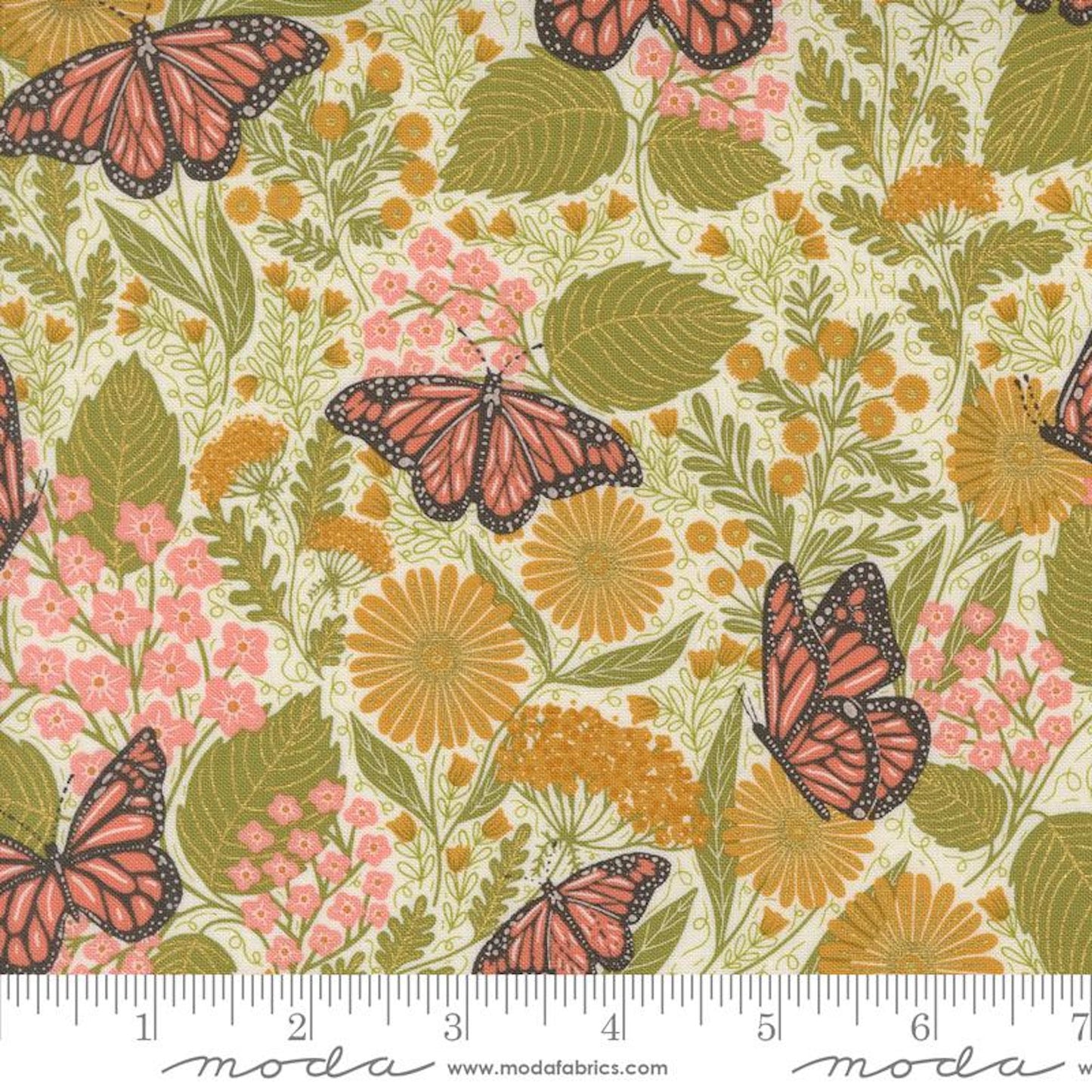 Bee Garden- Metallic Porcelain Summer Butterfly: Sold by the 1/2 Yard
