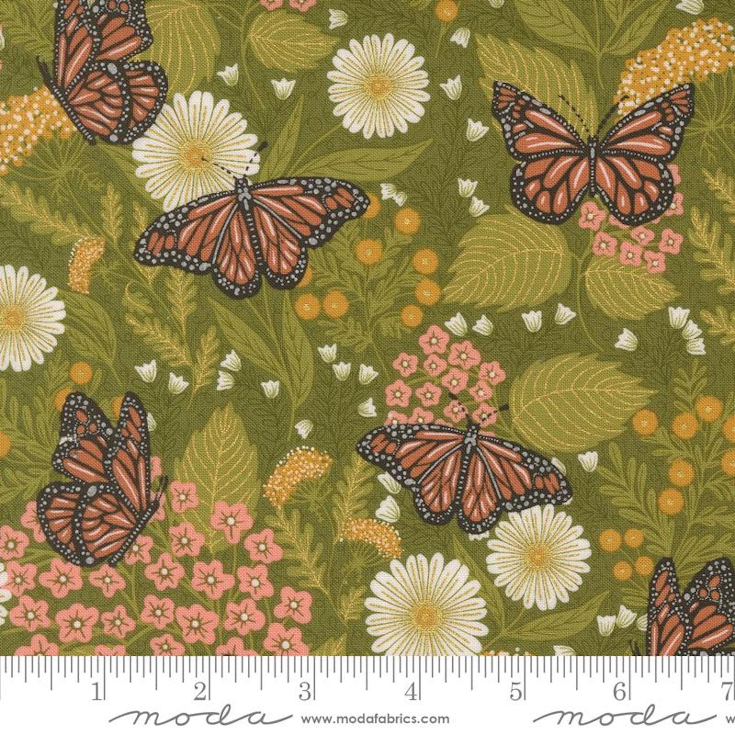 Bee Garden- Metallic Ivy Summer Butterfly: Sold by the 1/2 Yard