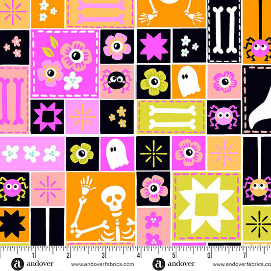 Ghostly Garden- Pink Sew Spooky: Sold by the 1/2 Yard.