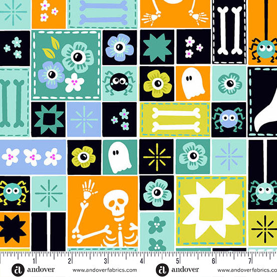 Ghostly Garden- Aqua Sew Spooky: Sold by the 1/2 Yard.