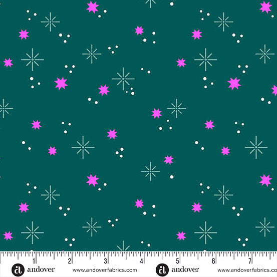 Ghostly Garden- Teal Stardust: Sold by the 1/2 yard