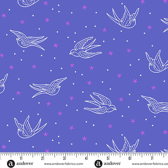 Perfect Day- Blue Swallows: Sold by the 1/2 Yard.