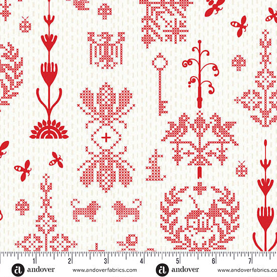 Jinny- Cherry Redwork: Sold by the 1/2 yard