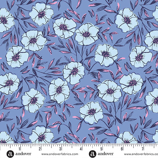 Petals and Stitches- Denim Bouquet Bliss: Sold by the 1/2 yard
