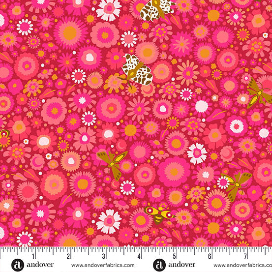 Camp Kitschy Lala- Cardinal Daisy Field: Sold by the 1/2 yard