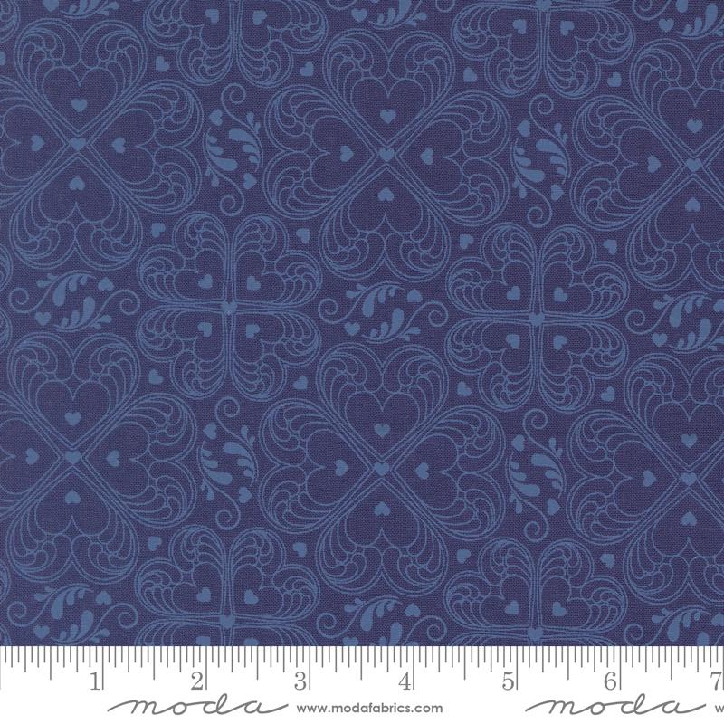 Legendary Love- Navy Valentine Damask: Sold by the 1/2 yard