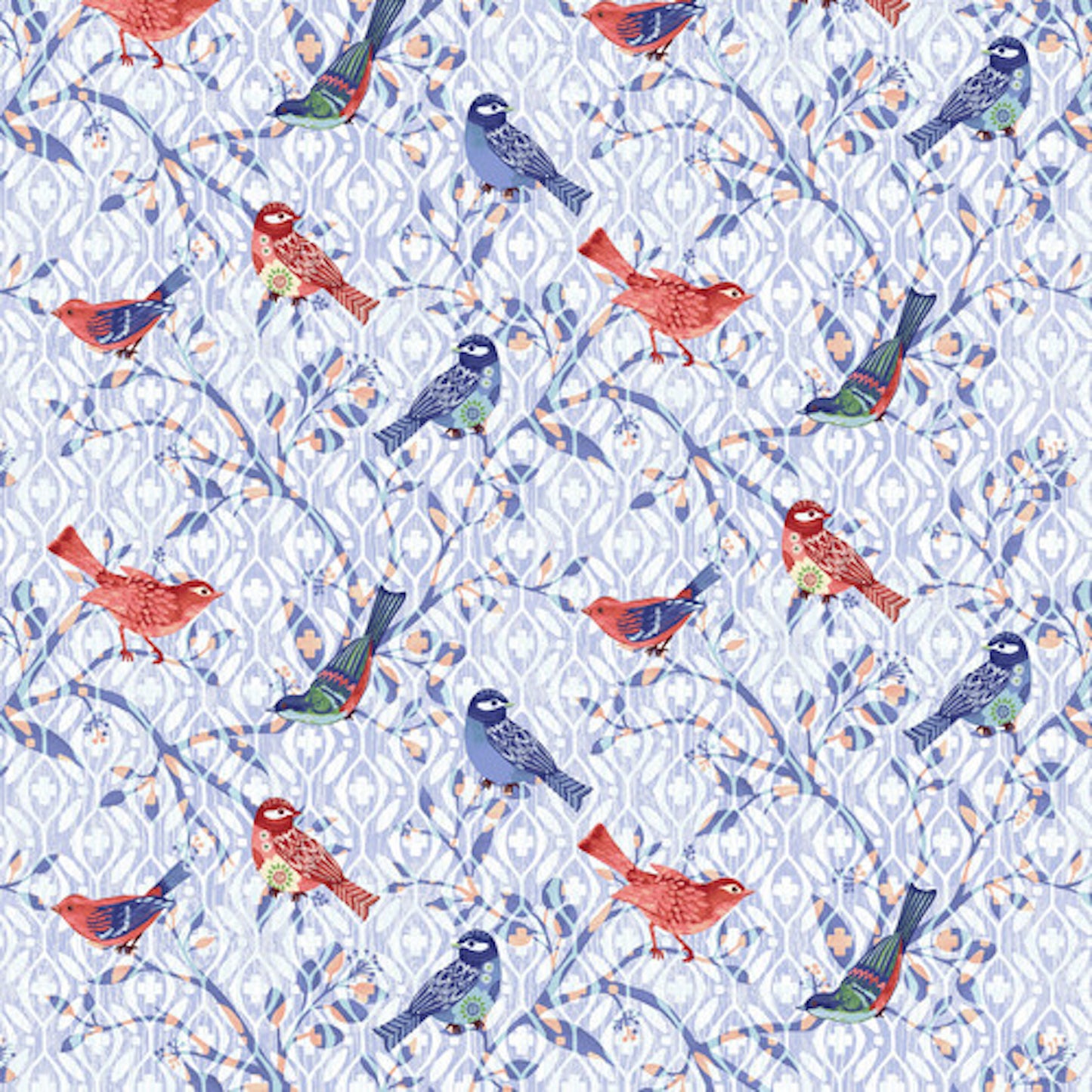 Bella Blue Birds- Light Blue Bird Branches: Sold by the 1/2 yard.