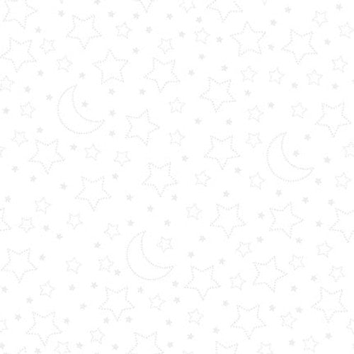 Moonlit Dreams- Pigment White Stars and Moons: Sold by the 1/2 yard