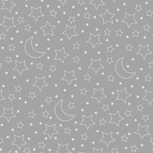 Moonlit Dreams- Gray Stars and Moons: Sold by the 1/2 yard