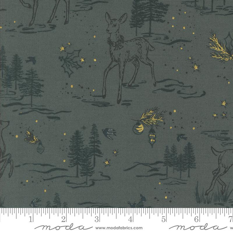 Old World Yuletide- Dusk Metallic Oh Deer: Sold by the 1/2 Yard