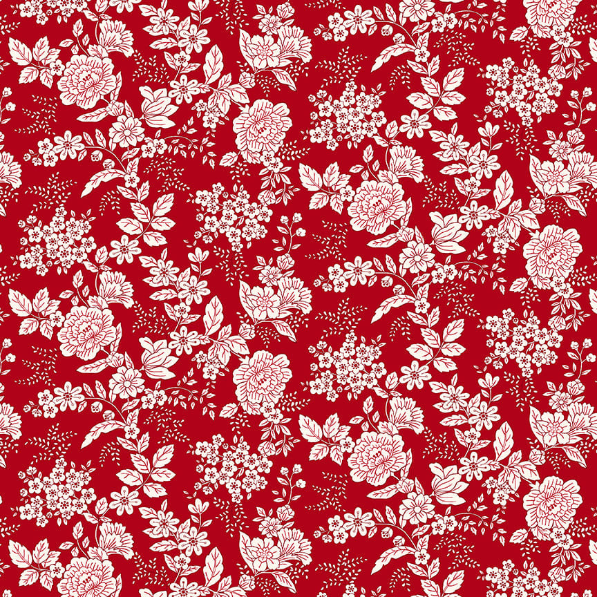 Tranquility- Brick Red Floral: Sold by the 1/2 yard