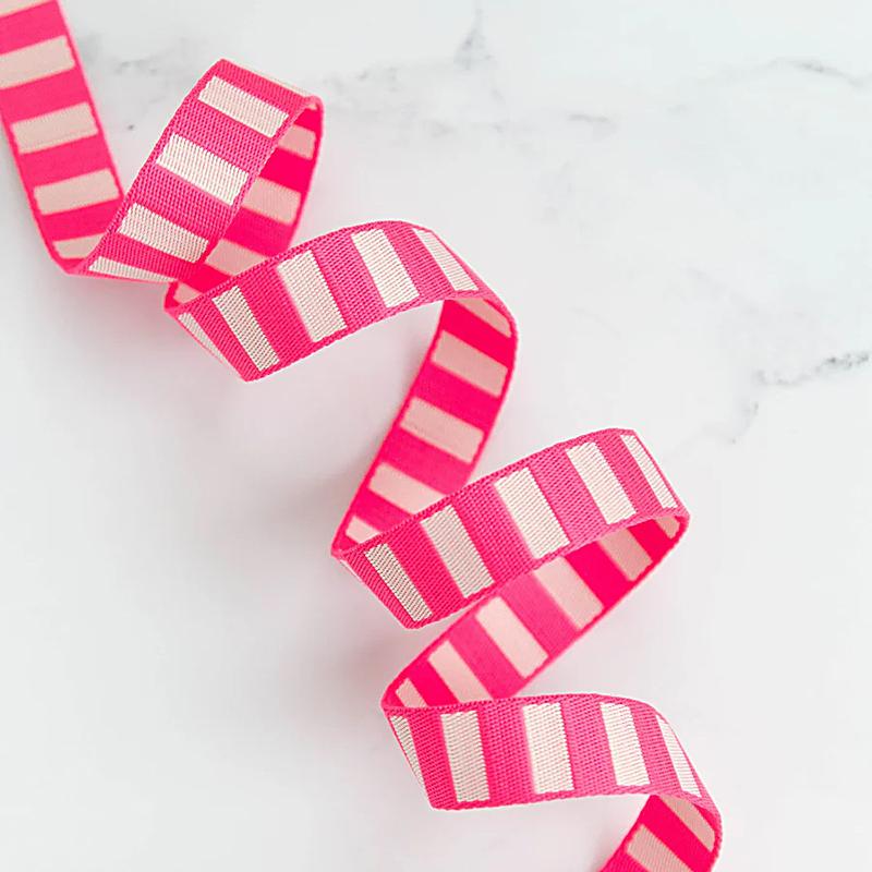 Striped Neon Pink/White Webbing 1": Sold By the Yard