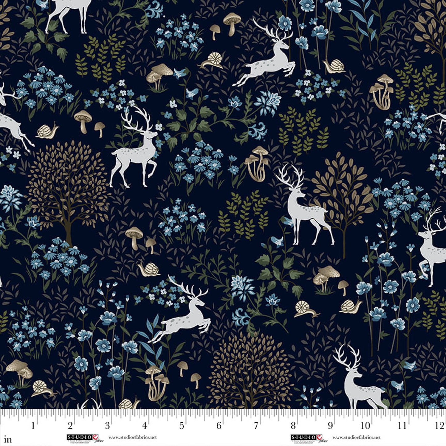 Ashdown Forest- Midnight Blue Dear Scenic: Sold by the 1/2 yard
