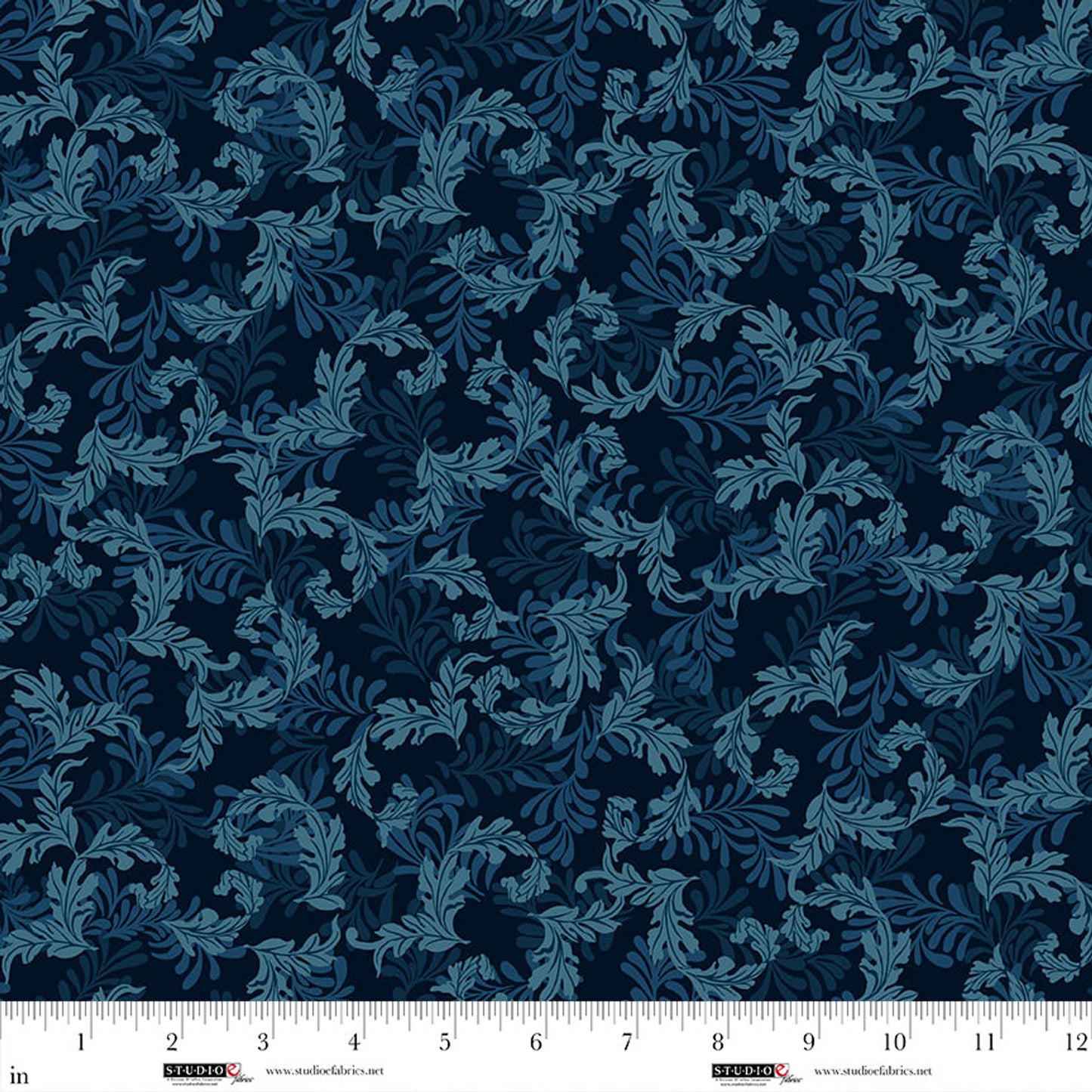 Ashdown Forest- Midnight Blue Acanthus Leaf: Sold by the 1/2 yard