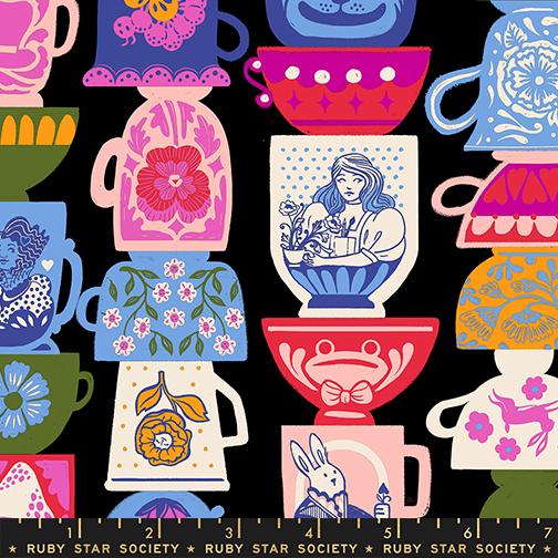 Hello Alice- Black Tea Party: Sold by the 1/2 yard