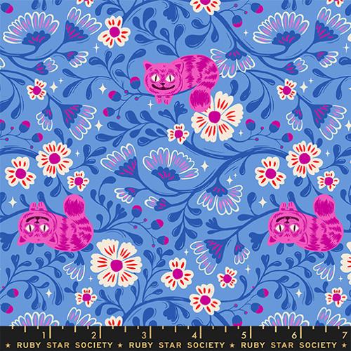 Hello Alice- Lindley Blue Cheshire: Sold by the 1/2 yard