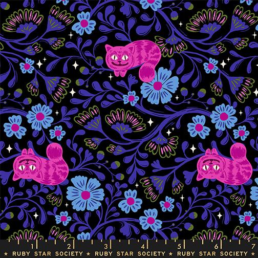 Hello Alice- Black Cheshire: Sold by the 1/2 yard