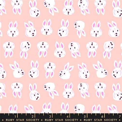 Hello Alice- Vintage Pink Rushing Rabbit: Sold by the 1/2 yard