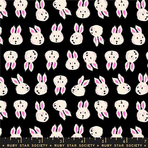 Hello Alice- Black Rushing Rabbit: Sold by the 1/2 yard