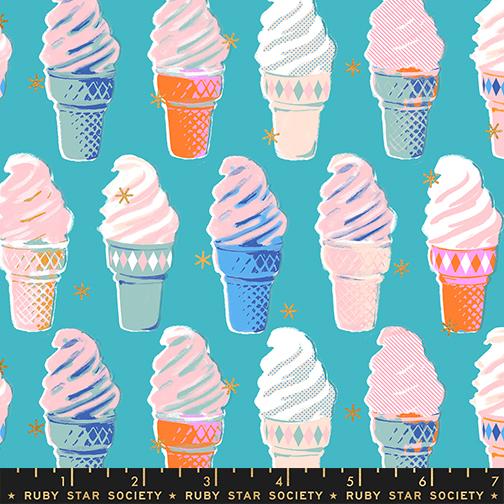Best Day Ever- Metallic Turquoise Ice Cream: Sold by the 1/2 Yard
