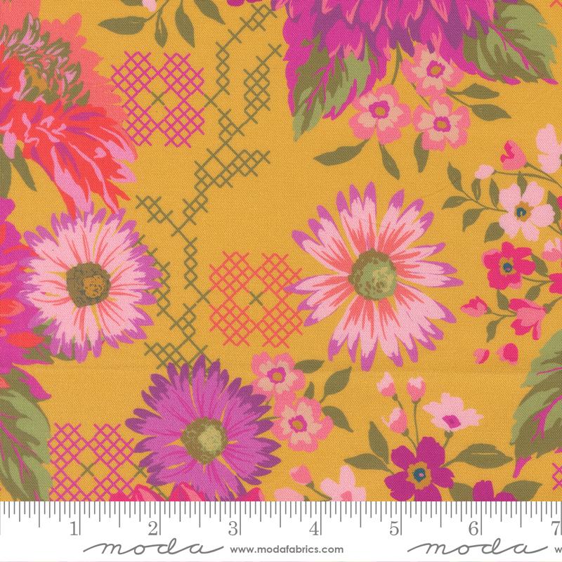 Parlor- Dijon Happy Blooms: Sold By The 1/2 Yard