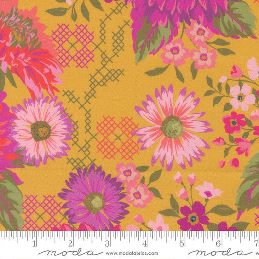 Parlor- Dijon Happy Blooms: Sold By The 1/2 Yard