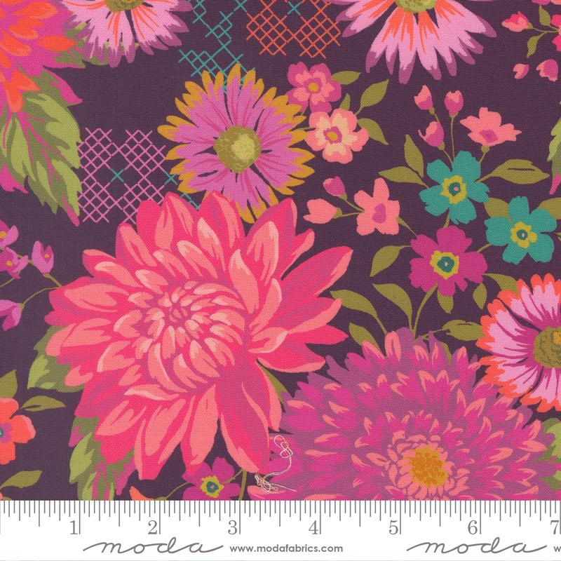 Parlor- Plum Happy Blooms: Sold By The 1/2 Yard