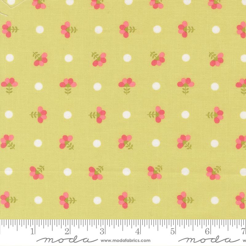 In the Garden- Light Lime Dotted Sprig: Sold By The 1/2 Yard