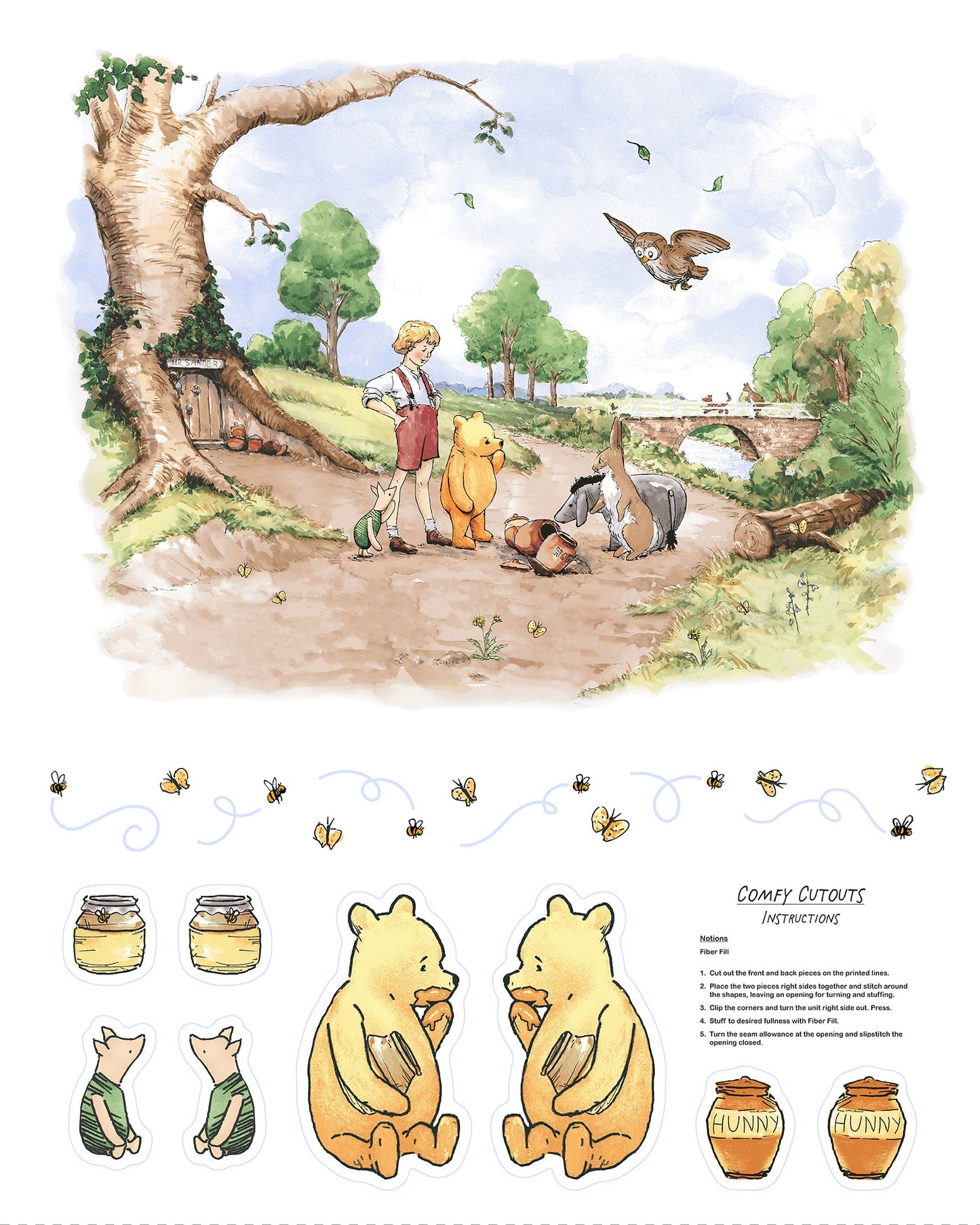 Classic Winnie- Comfy Cutouts 48" x 60" Panel Minky: Sold by the PANEL.