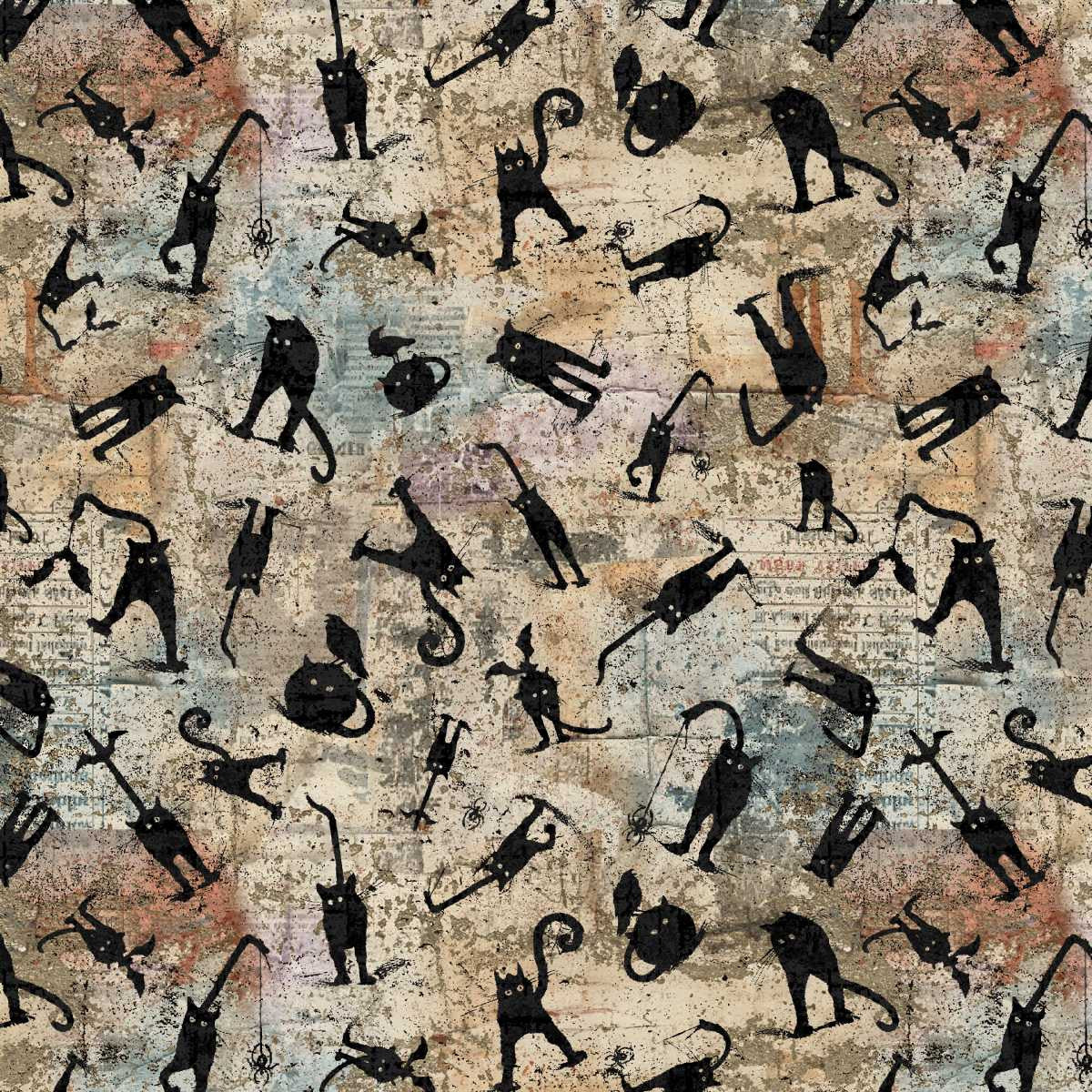 Scary Spice- Sepia Scaredy Cats: Sold by the 1/2 yard