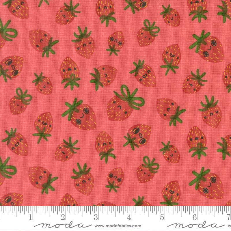 Funny Valentine- Coral Strawberries: Sold by the 1/2 yard