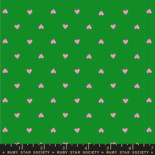 Trinketry- Deep Verdant Neon Hearts: Sold by the 1/2 Yard