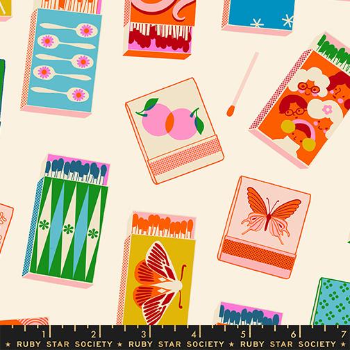 Trinketry- Natural with Neon Matchmaker: Sold by the 1/2 Yard