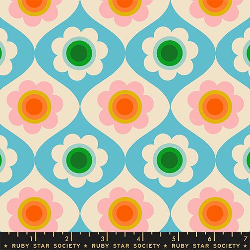 Trinketry- Turquoise Trinketry Floral: Sold by the 1/2 Yard