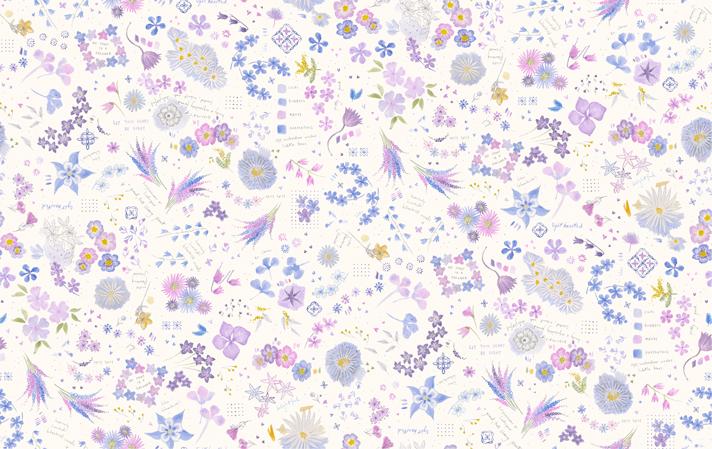 Delphinium- Snowdrop Collage: Sold by the 1/2 yard