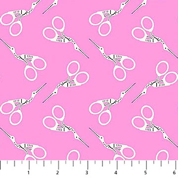 Bits and Bobs- Pink Scissors: Sold by the 1/2 yard