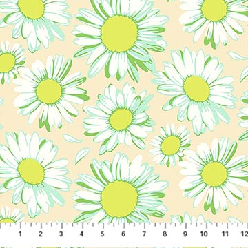 Daisy Crush- Ivory Sunshine Daisies: Sold By The 1/2 yard