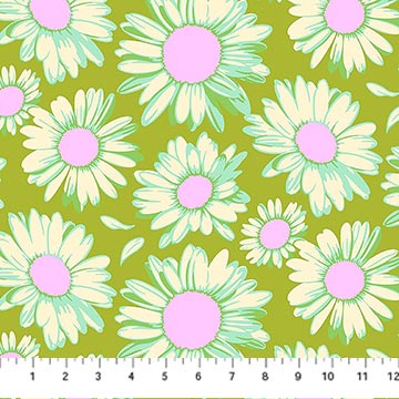 Daisy Crush- Olive Sunshine Daisies: Sold By The 1/2 yard