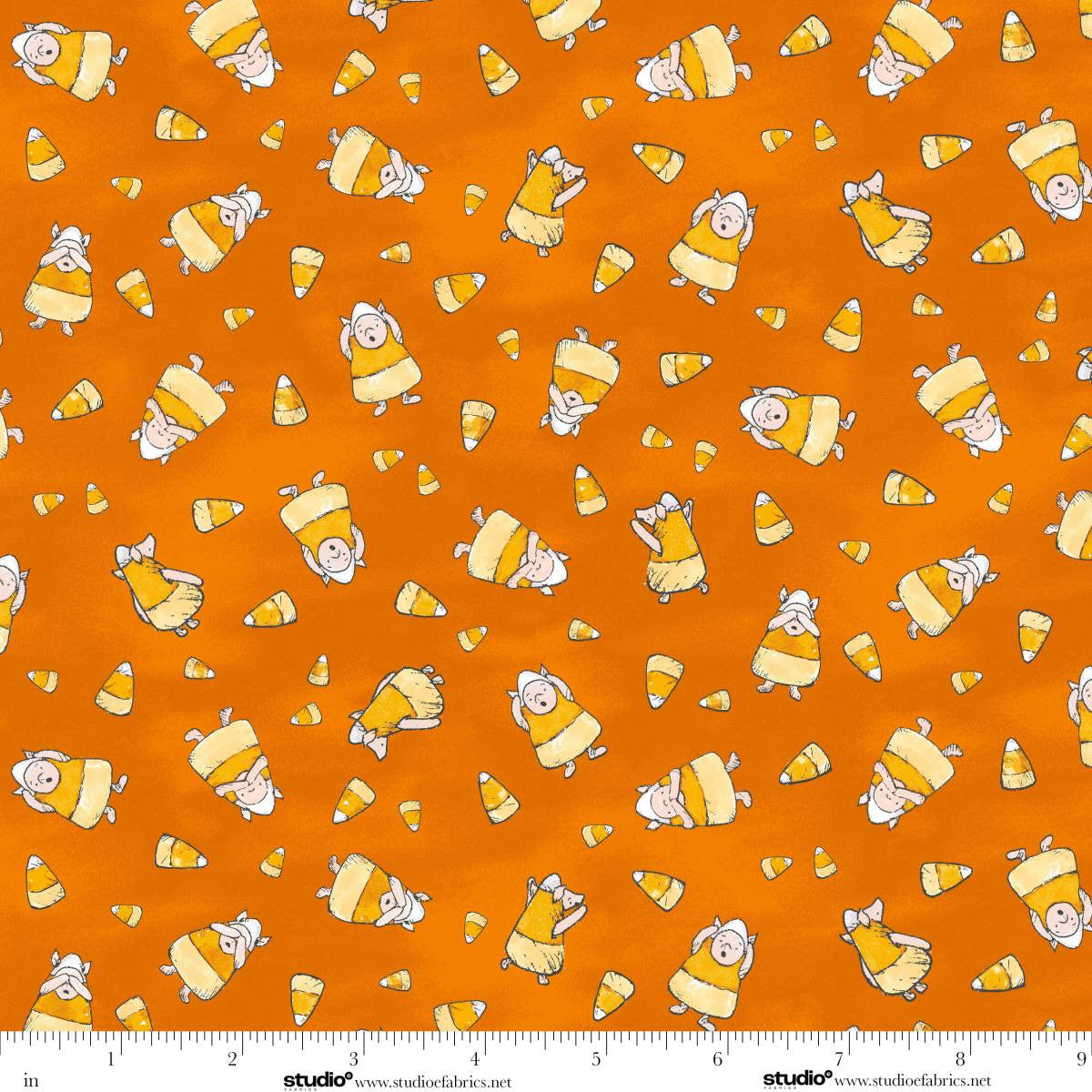 Haunted Acre Wood- Orang Candy Piglets: Sold by the 1/2 yard