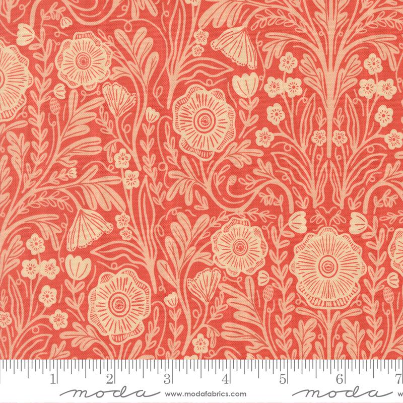 The Henhouse- Tomato Poppy Florals: Sold by the 1/2 Yard