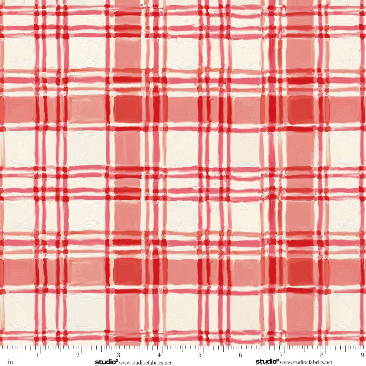 Holly Woods- Coral Painted Plaid: Sold by the 1/2 yard