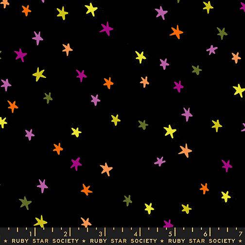 Freaky Familiar- Spooky Black Starry: Sold by the 1/2 Yard
