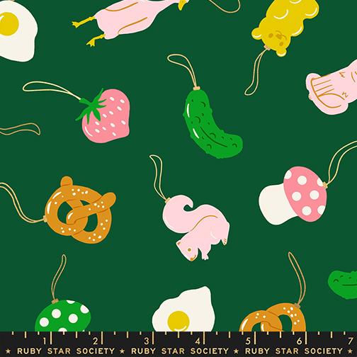 Merry Happy- Metallic Jade Find the Pickle: Sold by the 1/2 yard
