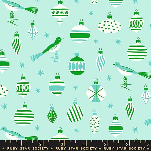 Merry Happy- Mint Baubles: Sold by the 1/2 yard
