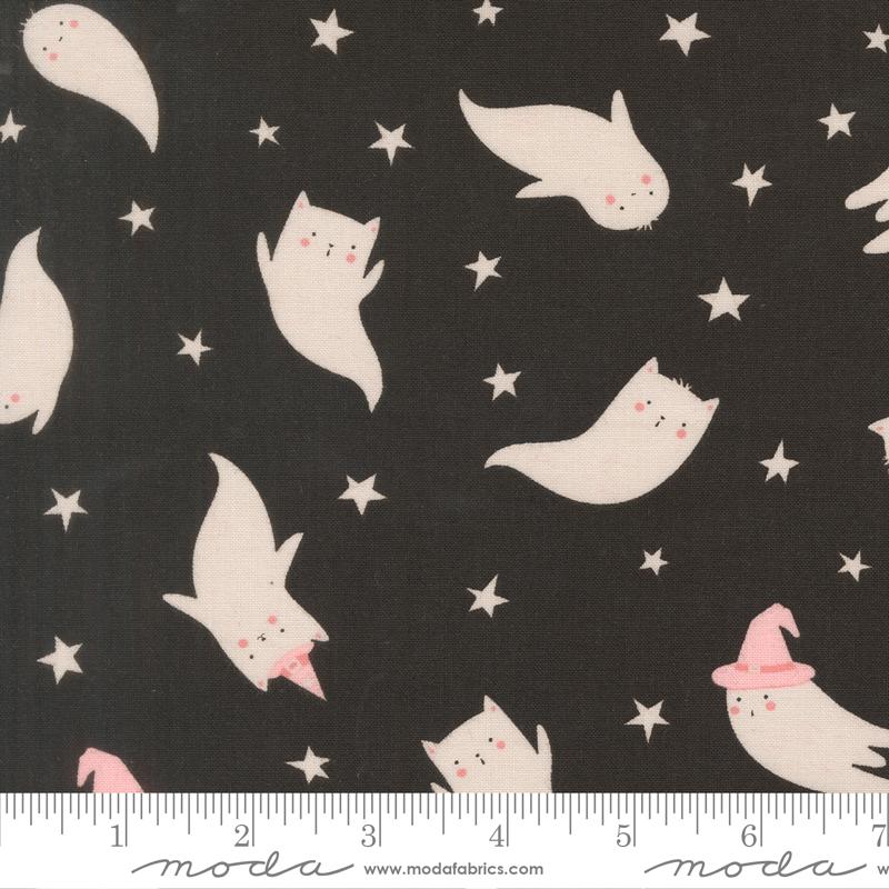 Purrs and Boos- Black Cat Ghost: Sold By The 1/2 Yard