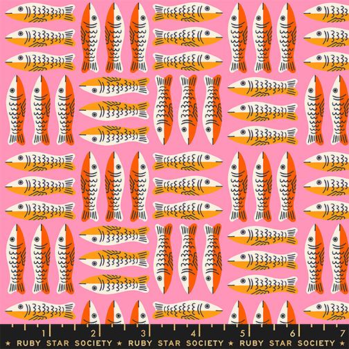 1-800-Calico- Lucky Pink Little Sardines: Sold by the 1/2 yard