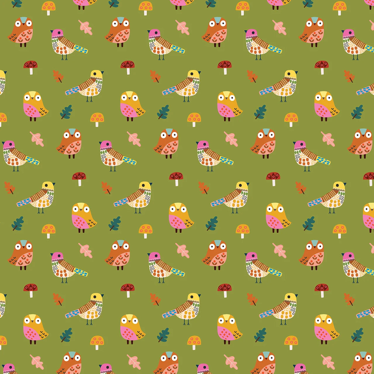 Amberwood- Olive Woodland Chorus: Sold by the 1/2 yard